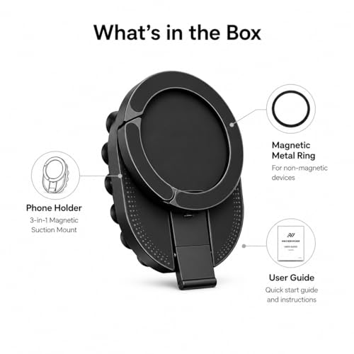 Image of Questsole 3-in-1 Magnetic Suction Cup Phone Holder for Content Creators - 360 Rotatable Hands-Free Mobile Stand for Reels, Vlogs, Cooking Videos Fits All Smartphones