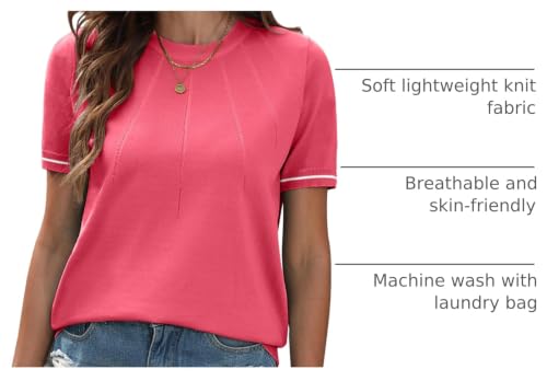 Image of COSSEN Womens Summer Cap Sleeve Tops Trendy Casual Crew Neck Knit Lightweight Sweater Pullover Top