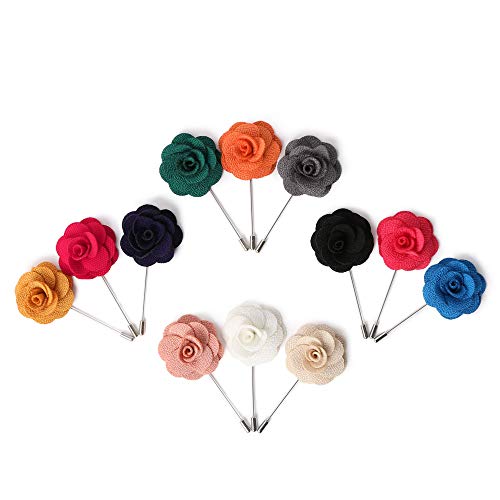Landisun Men's Lapel Pin Flower Boutonniere Set Handmade For Suits (1 Dozen, Style 3)