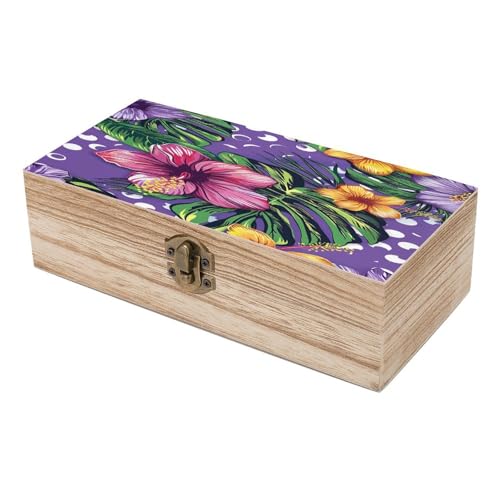 Boîte de rangement en bois tropical avec couvercle et fermoir sécurisé