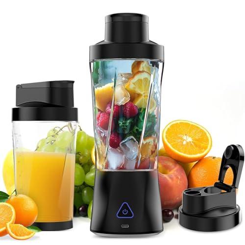 Portable Blender, 6000mAh USB Rechargeable Electric Juicer Machines with Lid, Self Cleaning Juice Extractor Compact for Orange, Lemon, Limes