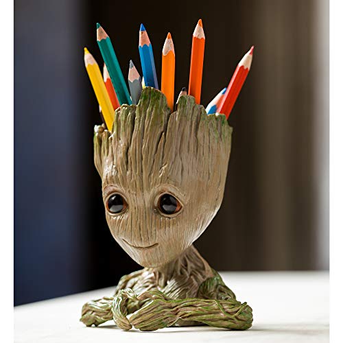 Boxiti Baby Groot Guardians of Galaxy Action Figure Flowerpot & Pens Holder for Home, Office Planter pots with Gift Groot Key Ring Model 3