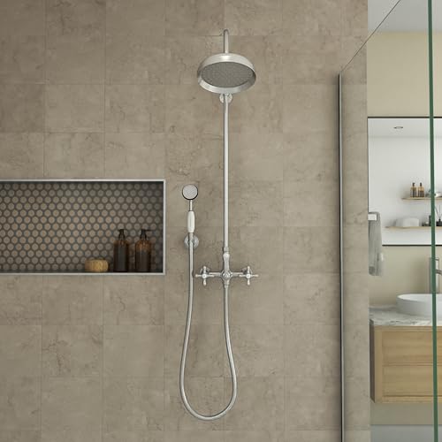 Image of Abbey 10 x 28 1 /2 Shower Faucet Set with Handshower, Brushed Nickel