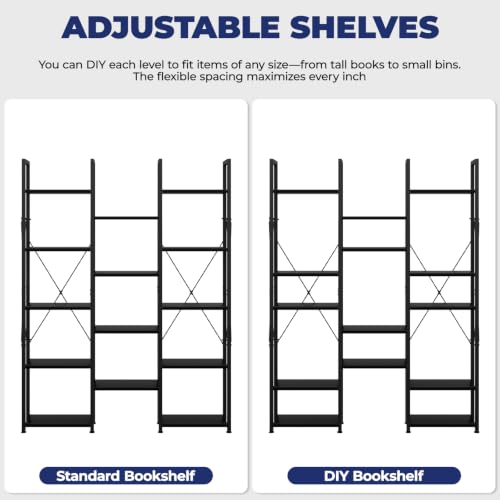 NUMENN Triple Bookshelf, 5-Tier Bookcase with 14 Display Shelves, Black by NUMENN - Used condition - Image 5