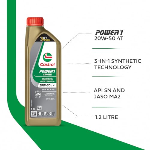 Image of Castrol POWER1 CRUISE 20W-50 4T Synthetic Engine Oil for Bikes | With 3-in-1 Synthetic Technology | Meant for High Performance Bikes | BS VI Ready |1.2 L