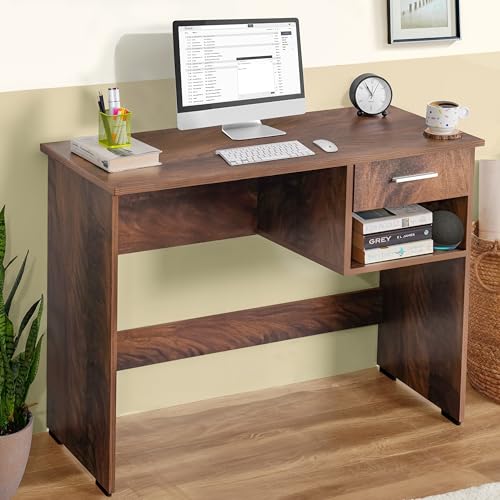 Image of ABOUT SPACE Study Table with Drawer & Bottom Storage -Computer Table for Laptop, Desktop, PC, Working, Drawing, Engineering Wood Office Desk for Home (Walnut -L 90 x B 40 x H 75cm)