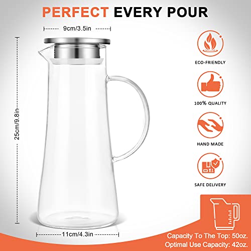 SUSTEAS 1.5 Liter 51oz Glass Pitcher with Lid, Easy Clean Heat Resistant Carafe with Handle for Hot/Cold Beverages - Water, Cold Brew, Iced Tea & Juice, 1 Free Long-Handled Brush Included - Thumbnail 4