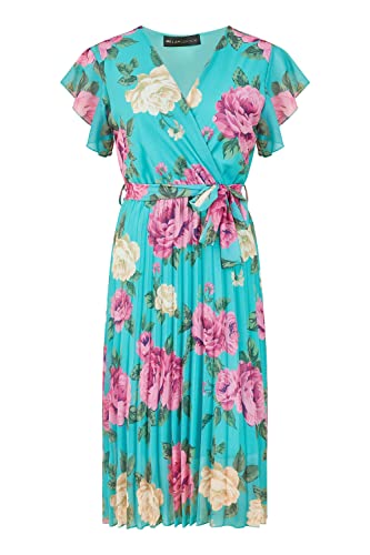 Mela London Mela Green Floral Wrap Pleated Dress 14 Green