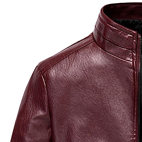 Chaqueta de cuero sintético para hombre color rojo vino miniatura 4