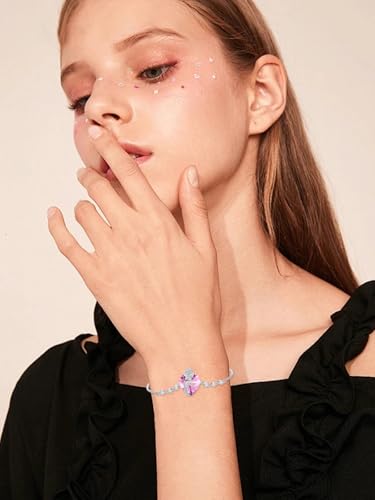 OCJ Birthstone Bracelet for Women 925 Sterling Silver Rose Flower Heart Tennis Bracelet Jewelry Anniversary Graduation Birthday Gifts for Women Wife Her Girlfriend3