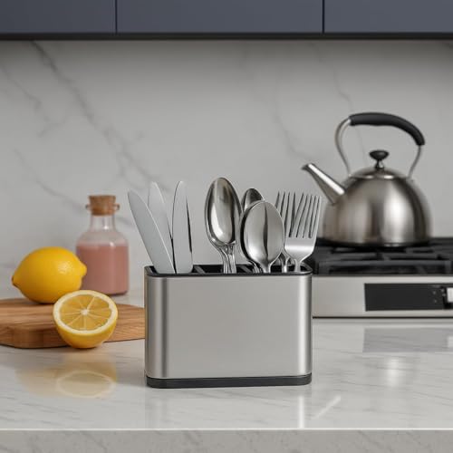 Image of Stainless Steel Spoon Stand for Kitchen| Rustproof Durable Spoon Holder & Cutlery Organizer | Steel Cutlery Stand Kitchen Caddy for Forks, Spatula, Knives (1-pcs)