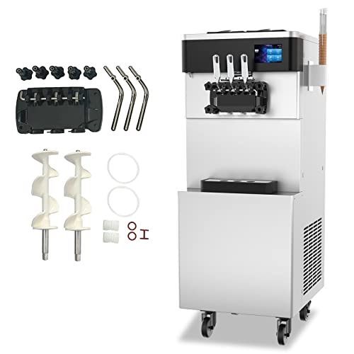 XPW Commercial Ice Cream Machine - 110V 2450W 3 Flavors Soft Serve Ice Cream Machine 5.3 to 7.4 Gallons/H Auto Clean LCD Touch Screen The Ideal Soft Serve Maker for Snack Restaurants Bars