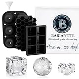 Bariantte Set of 3 Ice Molds Whiskey Ice Cube Trays Ball Silicone Mold Mini Cocktail Ice Molds with Ziplock Ice Bag- Big Ice Cube Trays Silicone + Ball Ice Cube Mold + Hexagon Ice Molds for Cocktails