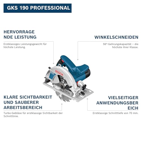 Bosch Professional Handkreissäge GKS 190 (1400 Watt, Kreissägeblatt: 190 mm, Schnitttiefe: 70 mm, in Karton) - 3