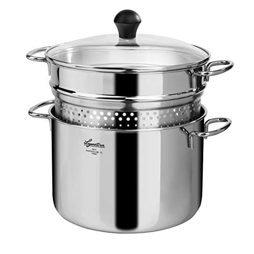 Lagostina Pastaiola In Acciaio Inox 18/10 + Coperchio In Vetro E Cestello Scolapasta, 4.0 - 5.99 litri, Argento, ‎27.99 x 27.99 x 22 cm, 2.5 Kg (Induzione Esclusa)