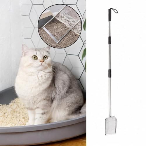 Gralara Colher extensível de areia para gatos, sem dobrar para trás, colher de areia para gatos resi
