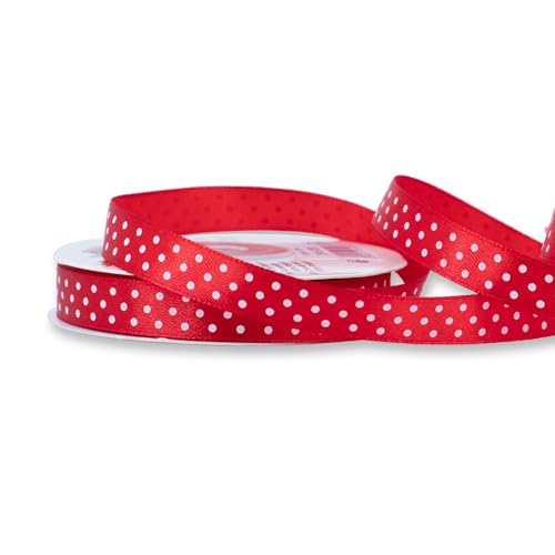Ruban de satin à pois - 12 mm x 25 m - Couleur au choix - 12/25 mm - Couleurs résistantes et lavable - Ruban pour mariage - Ruban cadeau pour emballage et loisirs créatifs - Rouge 250