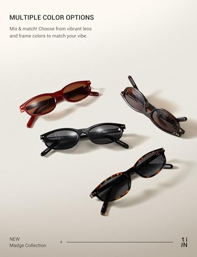 TIJN Vintage Cat Eye Sunglasses Women Retro Oval Frame UV400 Polarized Sun Glasses Lightweight Sunnies for Small Face(Black)