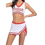 ZPFDSG Cheerleader Kostüme Cheerleader-Kostüm for Damen, Mädchen, High School, Cheerleading-Uniform, sexy Halloween-Party, Cosplay, Cheerleading-Outfit, Dessous(Red,XL)