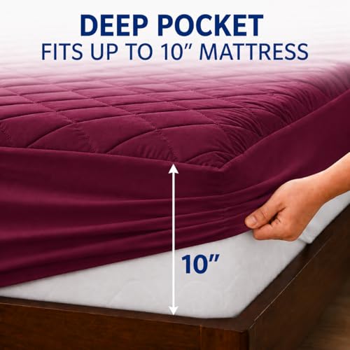 Image of RESTIFY 100% Waterproof Quilted Queen Size Mattress Protector 72x60 Inch 6x5 Ft Fits Upto 10 Inch Mattress | Premium Cotton Breathable Bed Protector | Mattress Cover for Double Bed |Wine