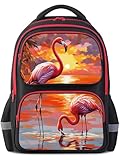 HiMagics School Backpack For Boys Girls Backpack For Kids Toddler Teens Elementary Middle School 17 inch Boys Backpacks Ages 6-18 Travel Book bag with Chest Strap Flamingo Pattern