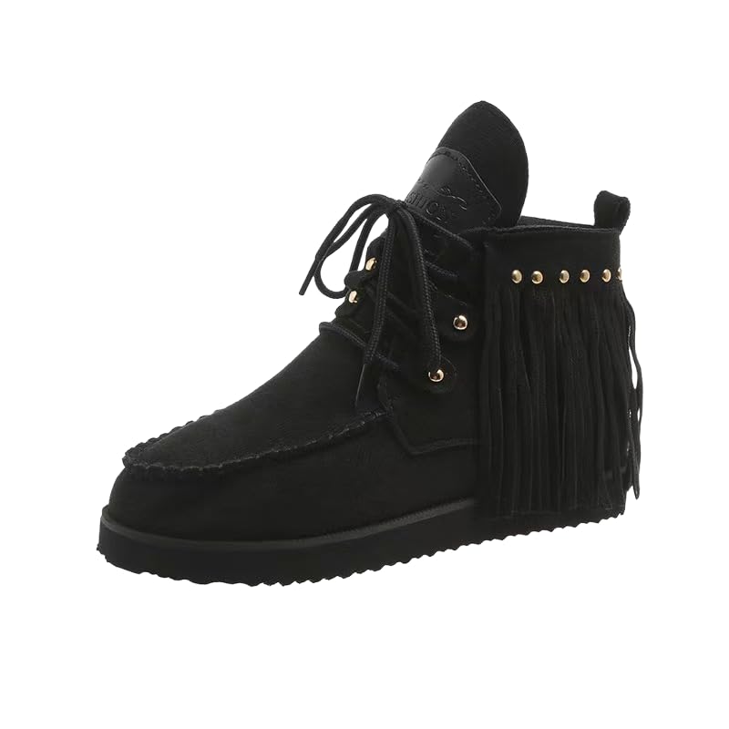 Womens Retro Western Tassel Ankle Boots Flat Heel Round Toe Lace-Up Retro Handsome Fashion Comfortable Casual Boots