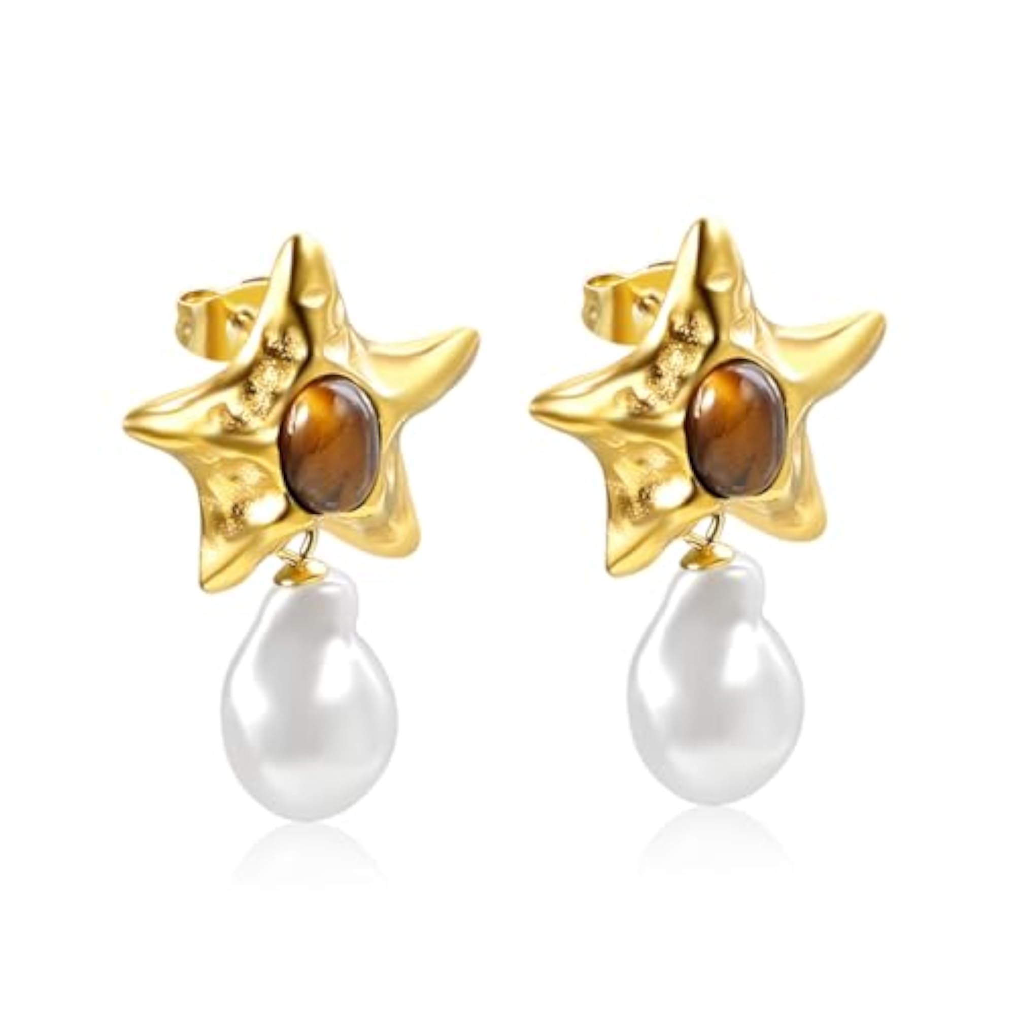 18K Gold Plated Star Drop Dangle Earrings for Women