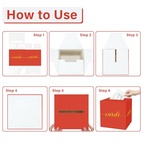 Image of 1 Pack Red and Gold Foil Card Box for Party, 8.7 inch Red Gift Card Box Money Box for Birthday, Wedding, Baby Shower, Retirement, Anniversary, Bridal Shower, Graduation, Raffle Ticket