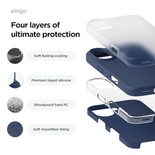 Image of elago Compatible with iPhone 16 Case, Premium Liquid Silicone Case, Full Body Protective Cover, Shockproof, Slim Phone Case, Anti-Scratch Soft Microfiber Lining, 6.1 inch (Jean Indigo)