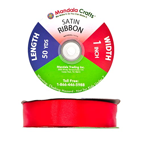 Mandala Crafts Red Satin Ribbon 1 Inch Wide For Crafts - Red Ribbon Satin For Hair - Solid Color Double Faced Satin Ribbon 50 Yards Roll For Wedding Gift Bows #TOP7