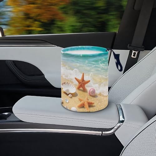 Image of Beach Sea Shell Print Car Trash Can - Multi-Purpose, Waterproof, Leak-Resistant, Easy to Clean, Car Interior Decoration