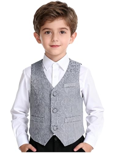 Aislor Bébé Enfant Gilet Smoking Mariage d'honneur Garçon Gilet Jacquard Vestons Gentleman Waistcoat Slim Formal Party Celebrations Costume Gris 12-18 mois