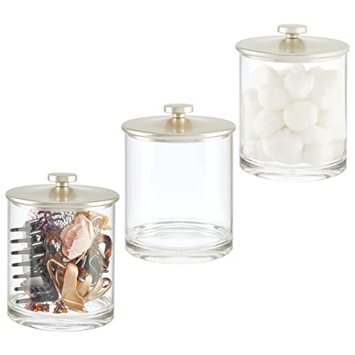 Mdesign Medium Modern Apothecary Storage Organizer Canister Jars - Acrylic Containers For Bathroom, Organization Holder For Vanity, Counter, Makeup Table, Lumiere Collection, 3 Pack, Clear/Matte Satin #TOP25