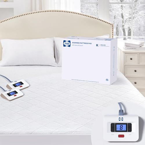 Sealy Heated Mattress Pad King Size with Plush Top, Coral Fleece Electric Bed Warmer with Dual...