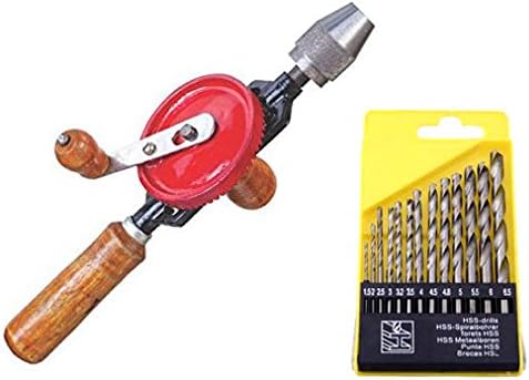 Heavy Duty Hand Drill Machine (1/4") + 13PCS HSS Drill Bit Set | Manual Rotary Tool for Wood, Aluminium & Plastic | Portable, Durable & Easy-to-Use (Multicolour)