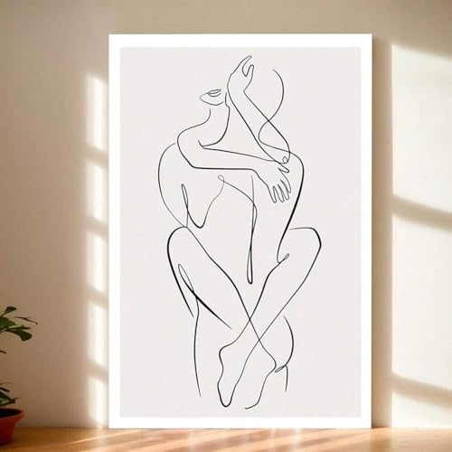 Lienzo de pareja abrazándose en arte lineal expresivo para decorar con calidez y amor 50x70
