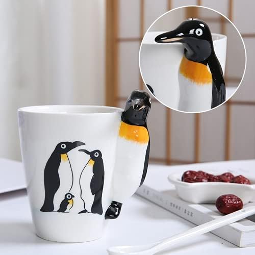 Arawat Kubek z pokrywką w kształcie krowy, zabawny kubek do kawy, prezent 400 ml, ceramiczna filiżanka do herbaty z łyżeczką i podstawką, na Boże Narodzenie, uroczy, duży kubek do herbaty, do kawy,