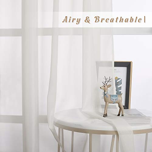 Image of NICETOWN Sheer Window Curtain Drapes for Kitchen, Grommet Voile Sheer Solid Curtain Panels Lightweight & Airy Window Treatment for Flat, Beige, W54 x L54, Sold by 1 Pair