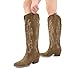 DREAM PAIRS Womens Cowboy Knee High Boots Comfortable Pull On Side Zipper Chunky Heel Embroidered Western Cowgirl Boots Retro Tall Boot,Size 8.5,Tan,DWUMKB2501