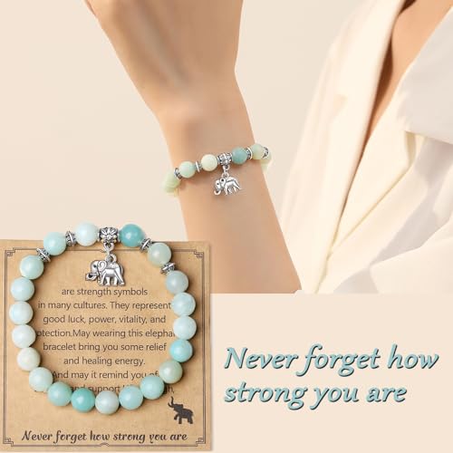 MAIBAOTA Elephant Gifts for Women, Elephant Bracelet, Motivational Get Well Soon Gifts for Women, Strength Bracelets for Women, Anxiety Bracelet, 8 mm Stretch Natural Stone Beaded Bracelets2