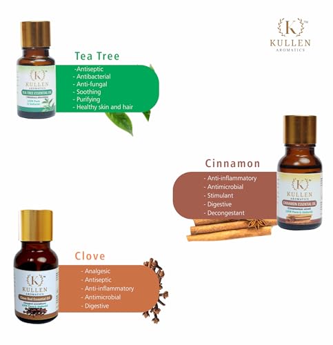 Image of Kullen Essential Oil Set | Gift Set Box of 6 Essential Oil | Lavender Essential Oil, Eucalyptus Essential Oil, Lemon Essential Oil, Cinnamon Essential Oil, Tea Tree Essential Oil, Clove Essential Oil | Pack of 6 100% Pure and Natural Essential Oil.