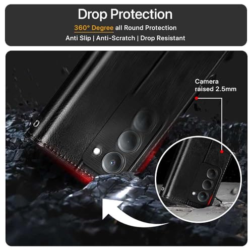 Image of WOW IMAGINE Shock Proof Flip Cover Back Case Cover for Mi Redmi 15 5G (Flexible | Leather Finish | Card Pockets Wallet & Stand | Black)