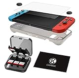 CamKix Kit Conservazione e Protezione 5in1 compatibile con Nintendo Switch: Cover Sleeve in Silicone TPU, Proteggi Schermo Antigraffi, Custodia per 24 Game Card, 2x Thumb Grip, Panno di Pulizia