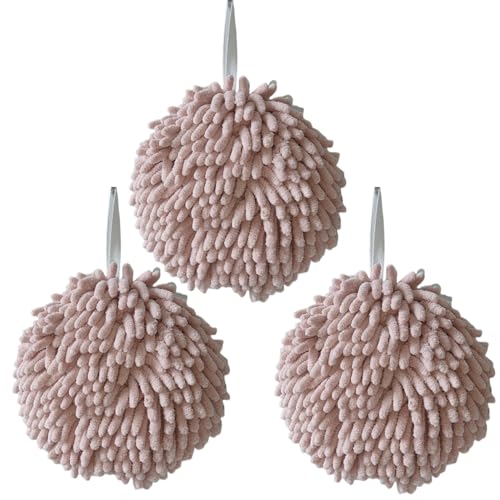 Ivymei 3 Pack Cute Fuzzy Chenille Hand Towels Ball with Loop