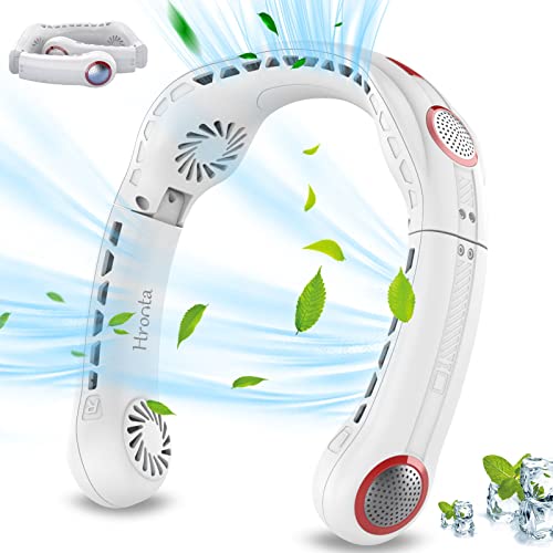 Portable Neck Fan 5200 mAh Foldable Neck Fan,Rechargeable Battery Bladeless Neck Fan,3 Speeds Personal Fan 360° Cooling Hands-free Fan,4 Motor Wearable Neck Fan for Outdoor Travel Office, White