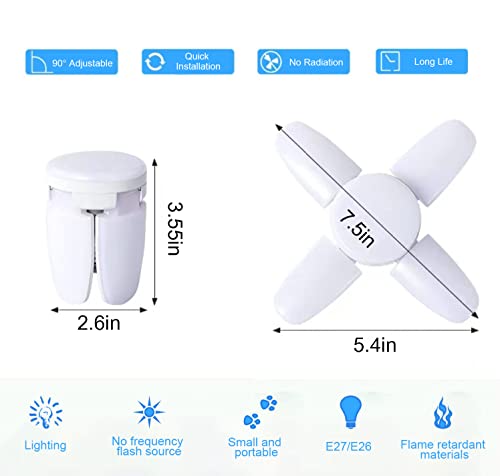 2 Pack Mini Led Garage Light, 40W Deformable Led Garage Ceiling Lights With 4 Adjustable Panels, Led Shop Light 4000Lm 6500K Led Bulb Light E27/E26 Garage Light For Workshop,Indoor,Living Room #TOP1