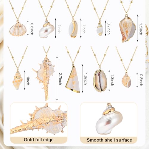 Tondiamo 10 Pcs Natural Shell Scallop Conch Pendant Necklace with Gold Rimmed Boho Ocean Jewelry Cowrie Adjustable Seashell Jewelry Gifts Ocean Beach Wedding Women4