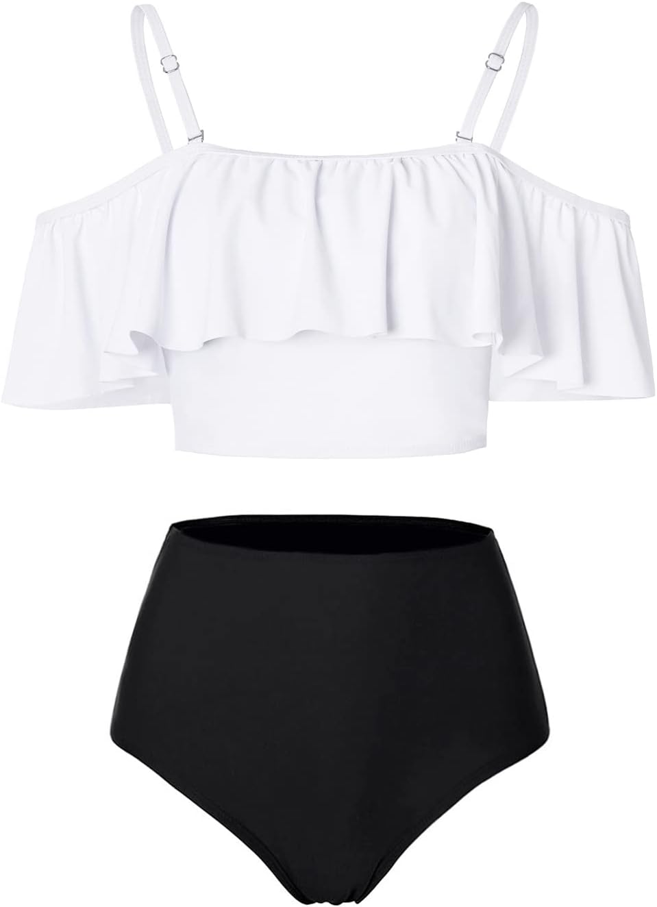 Kaei&Shi High Waisted Flounce Bikini Set,Tummy Control Swimsuits for Women,Off Shoulder