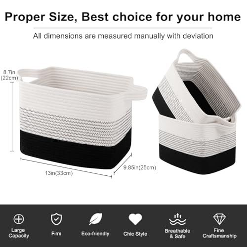 Image of OIAHOMY Storage Basket, Woven Baskets for Storage, Cotton Rope Basket for toys,Towel Baskets for Bathroom - Pack of 3, Gradient Dark