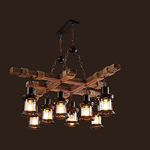 Lampe Suspendue Bois de Bateau 8 têtes, luminaire artisanal haut de gamme